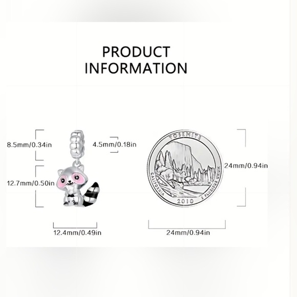 Sterling Silver and Pink Raccoon Charm Pendant - Picture 2 of 11